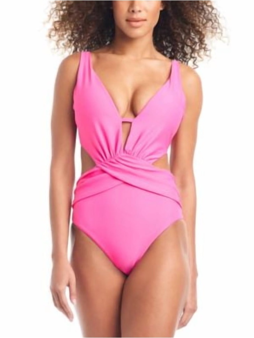 Bar III Pink Twist Cutout One-Piece Swimsuit